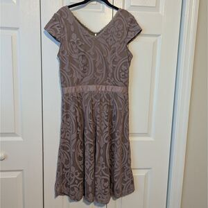 Soieblu Lace Damask Dress | Women’s Large | Beige | Elegant Cocktail Party